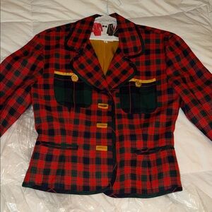 Stylish Plaid Women's Blazer in Red and Green